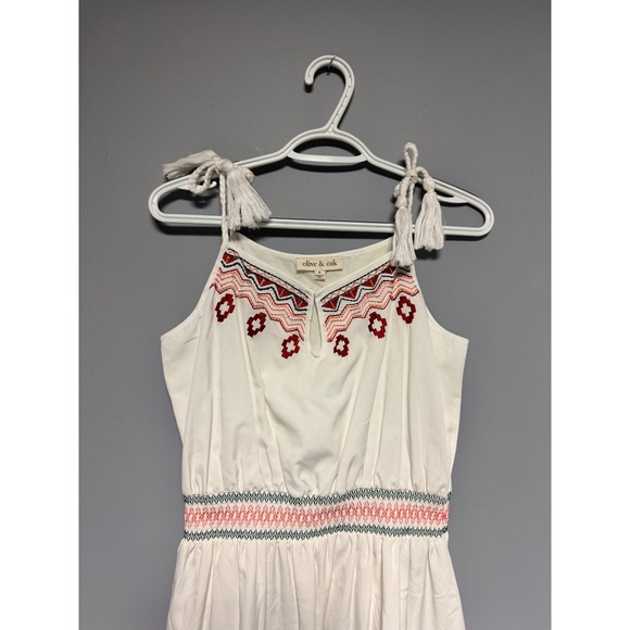 Olive & Oak White Embroidered Tassel Tie Mini Dress Small Boho LV 4S 7880 - Picture 2 of 9